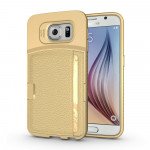 Wholesale Samsung Galaxy S6 Edge Credit Card Fiber Hybrid Case (Champagne Gold)